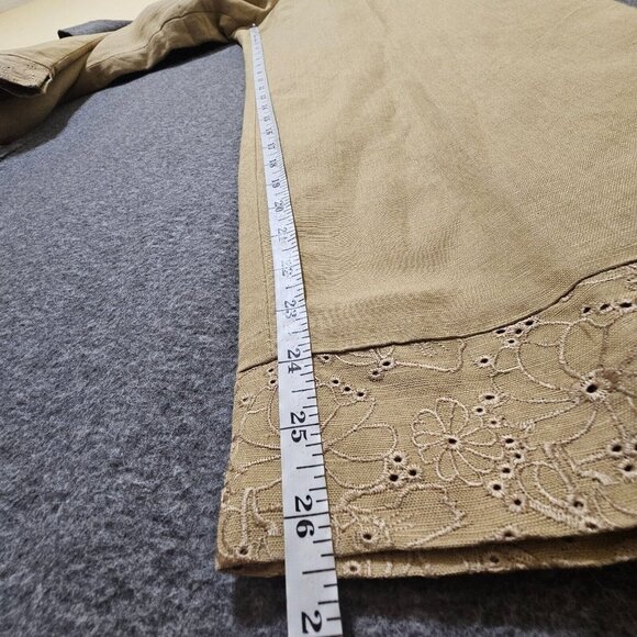 Kenar Pants Womens Sz 16 Linen Blend‎ Brown Embroidered Floral Wide Leg Side Zip - Picture 11 of 16